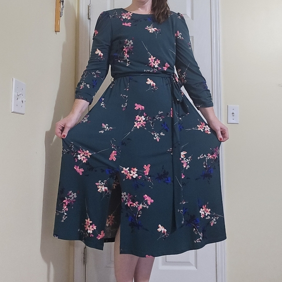 Eliza J Green Floral Midi Dress Spring Wedding Flowy - Picture 5 of 7